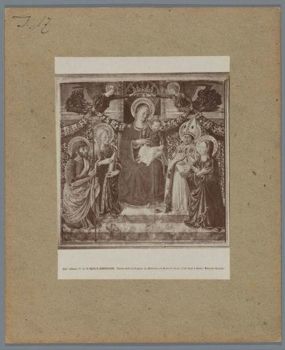 Photographic reproduction of a painting by B. Gozzoli, depicting Mary with Child among saints