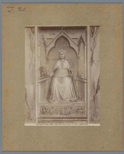 Photographic reproduction of a painting by Giotto in the Scrovegni Chapel in Padua, depicting Justice