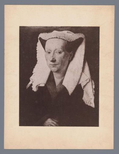 Photographic reproduction of a painting depicting a portrait of Margaretha van Eyck