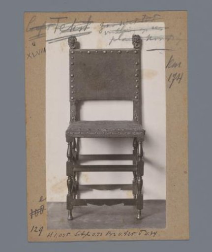Chair with rear stiles crowned by lion heads, possibly in the Rijksmuseum, Amsterdam