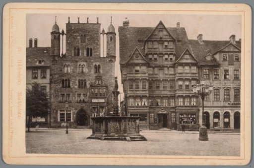 View of the Market Square in Hildesheim with a fountain