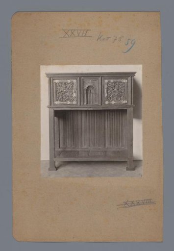 Cabinet decorated with a niche and fantastic creatures (probably) in the Rijksmuseum, Amsterdam