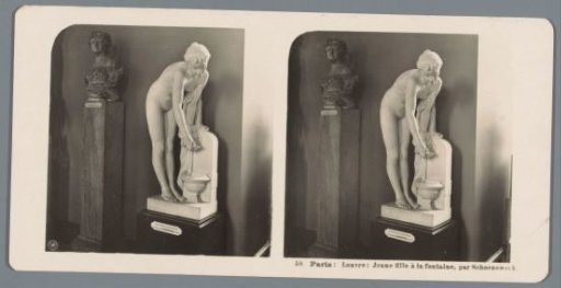 Sculpture by Pierre Alexandre Schoenewerk in the Musée du Louvre, Paris, depicting a woman washing herself at a fountain