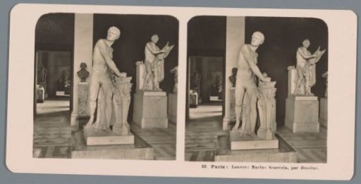 Sculpture by Louis Pierre Deseine in the Musée du Louvre, Paris, depicting Gaius Mucius Scaevola thrusting his hand into the fire