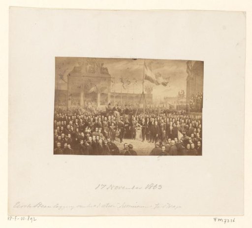 Photographic Reproduction of Painting: Laying the First Stone of the National Monument by King William III in The Hague, 1863