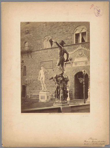 The David by Michelangelo and Perseus by Benvenuto Cellini on the Piazza della Signoria in Florence