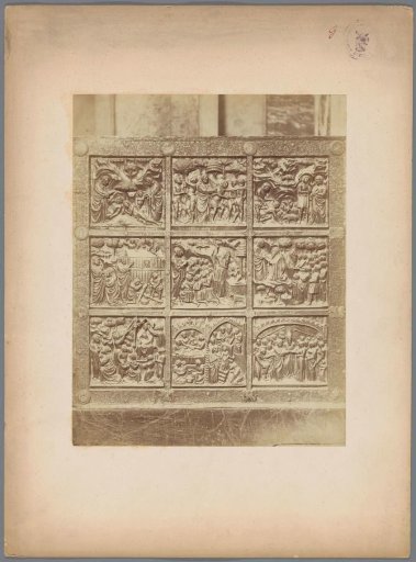 Bronze panel with nine biblical scenes