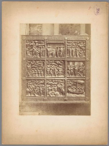 Bronze panel with nine biblical scenes