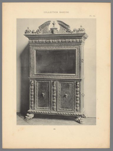 Decorated cabinet with glass in the upper part