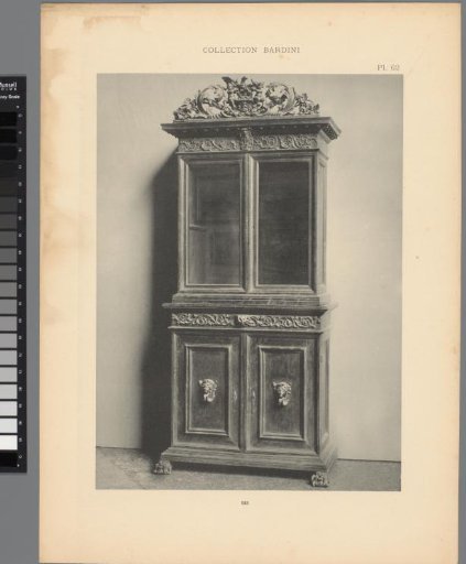 Decorated cabinet with glass doors in the upper part