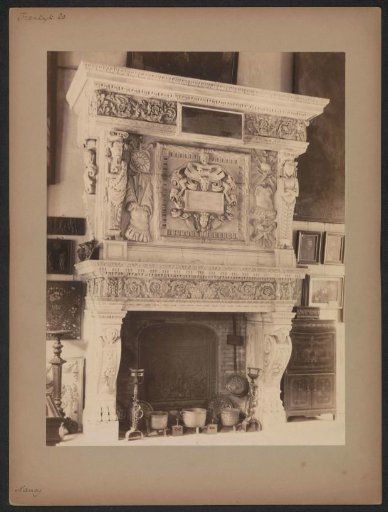 Decorated fireplace mantel, probably in the Palais Ducal in Nancy