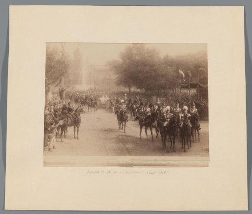 Photographic reproduction of a painting by Otto Eerelman, 'The Frederiksplein in Amsterdam during the entry of Queen Wilhelmina, 5 September 1898' (coll. Rijksmuseum)