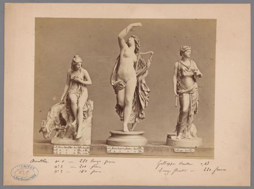 View of three sculptures or casts of sculptures of mythological figures