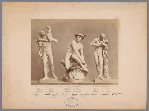 View of three sculptures of mythological figures