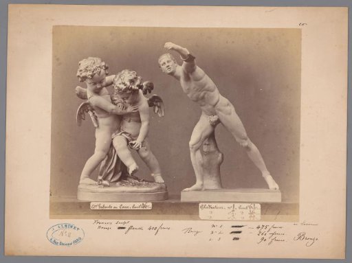 View of two sculptures of mythological figures