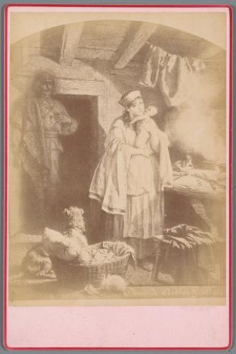 Photoreproduction of the drawing by Arthur Grottger from the series Lithuania, depicting a woman with a baby, with behind her presumably a ghostly apparition of a man