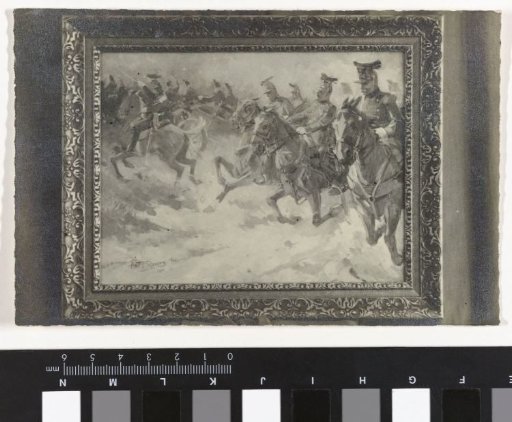 Photographic reproduction of a painting of cavalry on horseback, possibly by Anton Rovers