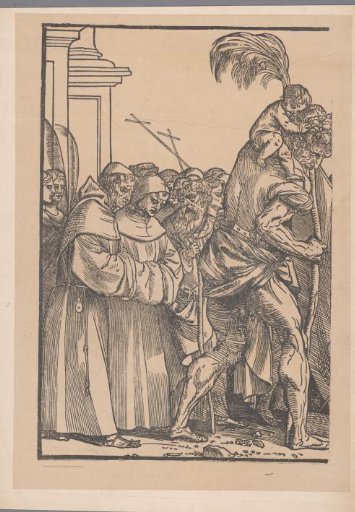 Reproduction of the first part of the print series The Triumph of Christ after Joos Lambrecht