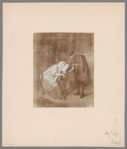 Photographic reproduction of a painting of a sick woman by Jan Steen