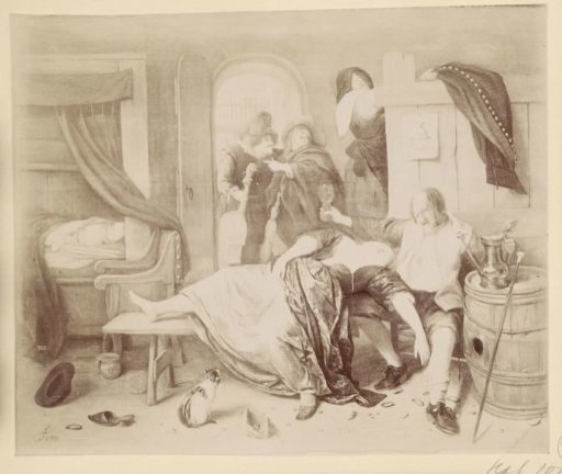 Photographic reproduction of the painting The Drunken Couple by Jan Steen