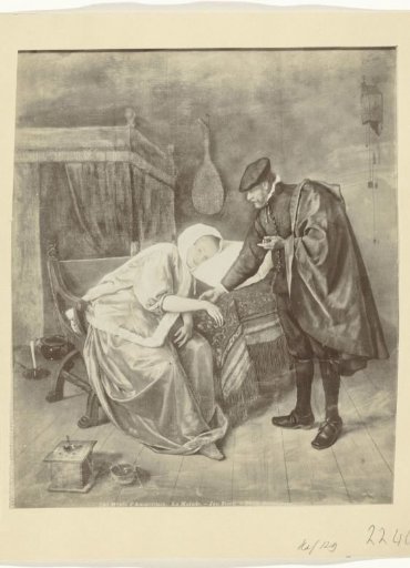 Photographic reproduction of the painting The Sick Woman by Jan Steen