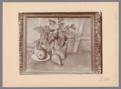 Photographic reproduction of a painting with a still life of fruit and plants by Paul Cézanne from the Hoogendijk collection, now in the Courtauld Gallery, London