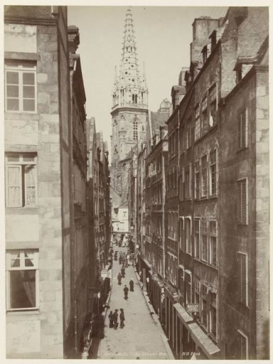 Street and cathedral Saint-Vincent in Saint-Malo