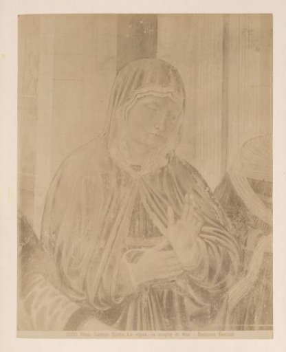 Photoreproduction of the fresco The Wife of Noah by Benozzo Gozzoli in the Camposanto in Pisa, Italy