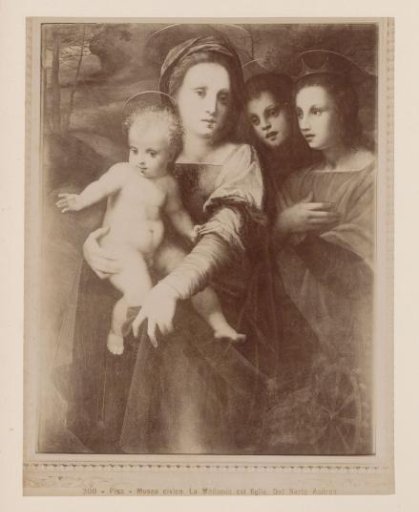 Photoreproduction of a painting with Mary and Child by Andrea del Sarto in the Museo Civico in Pisa, Italy