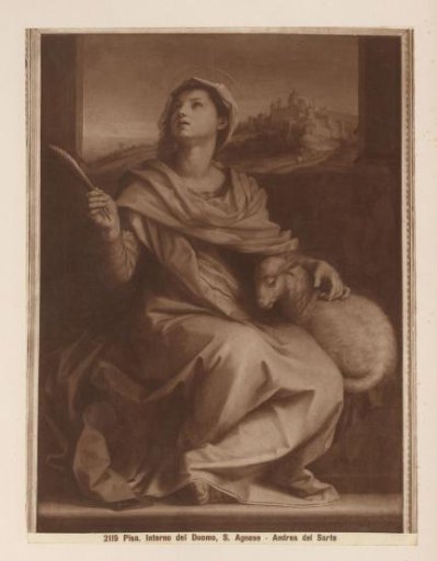Photoreproduction of a painting of Saint Agnes after Andrea del Sarto in the Cathedral of Pisa, Italy
