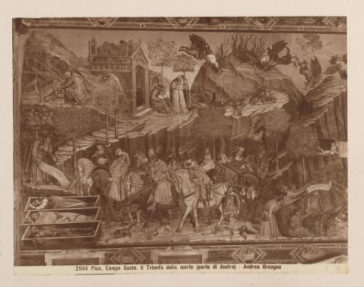 Photoreproduction of the fresco The Triumph of Death after Andrea di Cione, called Orcagna, in the Camposanto in Pisa, Italy