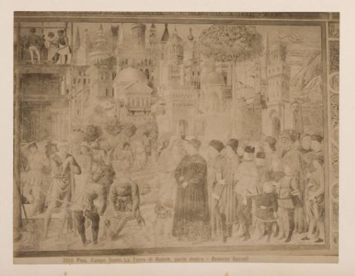 Photoreproduction of the right part of the fresco The Tower of Babel after Benozzo Gozzoli, in the Camposanto in Pisa, Italy