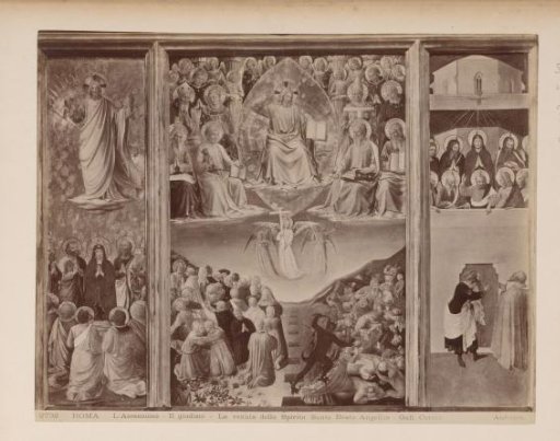 Photoreproduction of the triptych Ascension, The Last Judgment, Appearance of the Holy Spirit by Fra Angelico in the Galleria Corsini in Rome, Italy