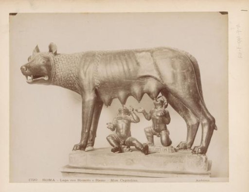 Sculpture of Romulus and Remus and the wolf, in the Capitoline Museums in Rome