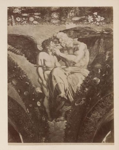 Photographic reproduction of fresco Jupiter and Cupid by Raphael in the Farnesina in Rome