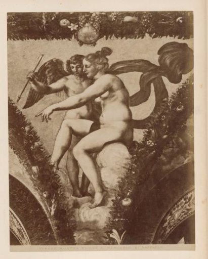 Photographic reproduction of fresco Venus and Psyche by Raphael in the Farnesina in Rome