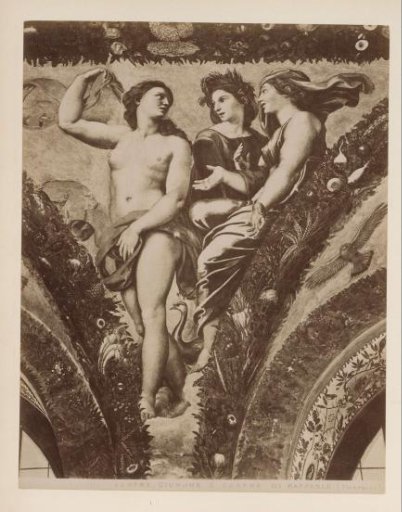 Photographic reproduction of fresco Venus, Ceres and Juno by Raphael in the Farnesina in Rome