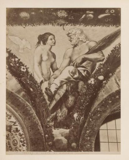 Photographic reproduction of fresco Venus and Jupiter by Raphael in the Farnesina in Rome