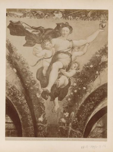 Photographic reproduction of fresco Psyche supported by a gentle evening breeze by Raphael in the Farnesina in Rome