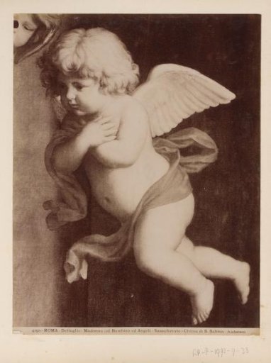 Photographic reproduction of detail of painting Madonna del Rosario by Sassoferrato in Santa Sabina in Rome