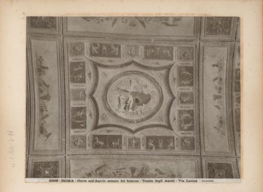 Photographic reproduction of fresco and relief with Jupiter and eagle, Tomba degli Anicii, Via Latina, Rome