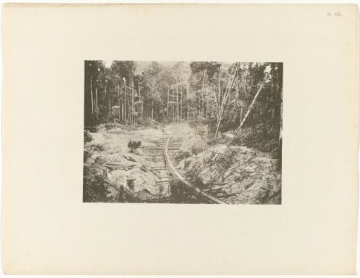Portable narrow-gauge track for gold mining in the rainforest by the company L. & F. de Jong, Suriname