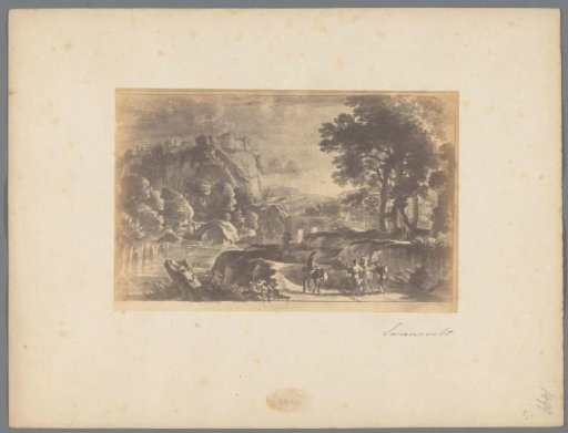 Photographic reproduction of a drawing of an Italian landscape by Herman van Swanevelt