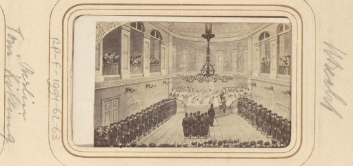 Photographic Reproduction of a Drawing of a Performance or Event with Soldiers, Women, and an Audience in a Church or Theater
