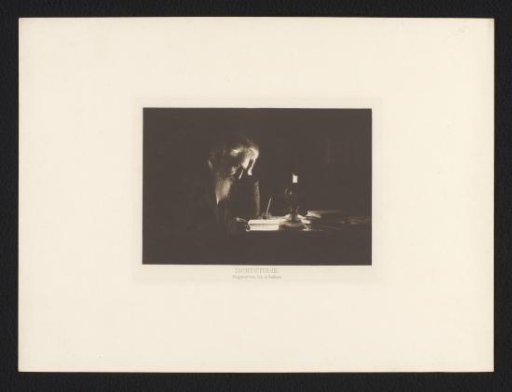 Man reading by oil lamp