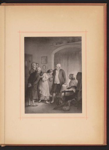 Reproduction of a drawing depicting Dorothea kissing the hand of Hermann's father