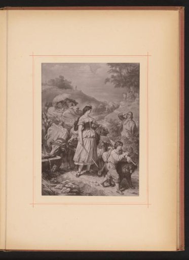 Reproduction of a drawing depicting Hermann seeing Dorothea in the stream of refugees