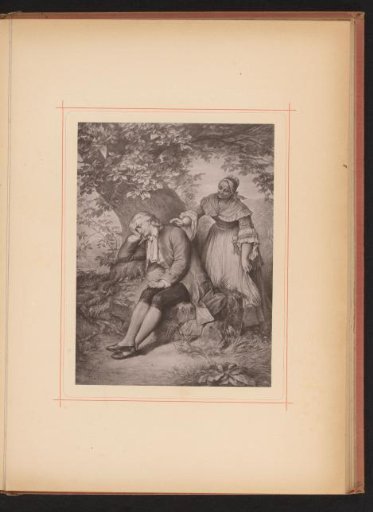 Reproduction of a drawing depicting Hermann and his mother under a pear tree