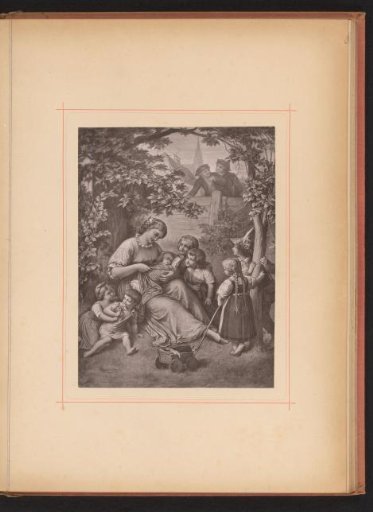 Reproduction of a drawing depicting Dorothea caring for a newborn child surrounded by children