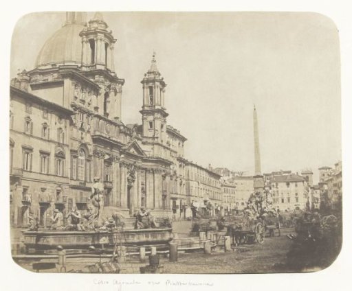 View of the Piazza Navona in Rome with the San Agnese in Agone and the Fontana del Moro in the foreground, Italy